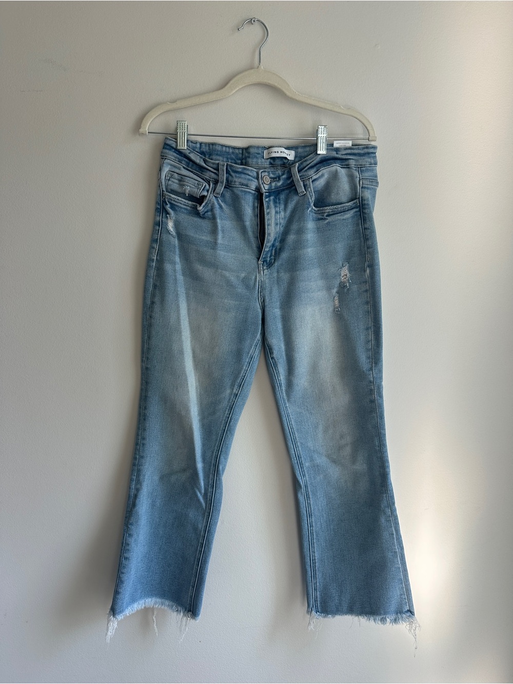 Flying Monkey Light Blue Distressed Cropped Jeans